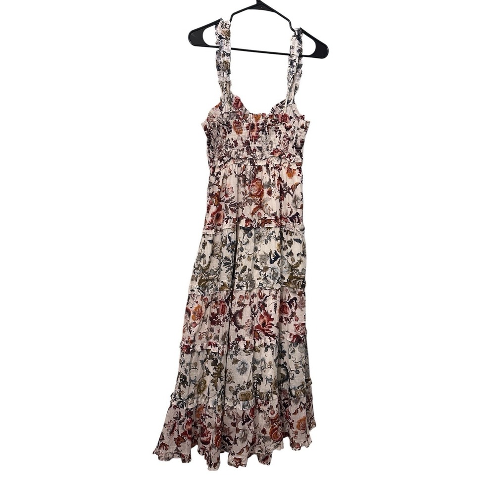 Anthropologie White Floral Tiered Maxi Dress with Red and Blue Accents - Picture 9 of 11